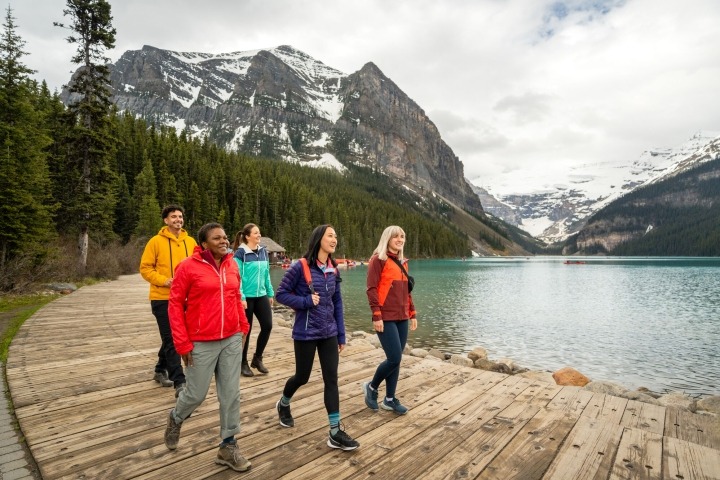 People walking near Lake Louise