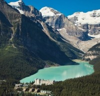 Aerial view of Banff National Park and Lake Louise