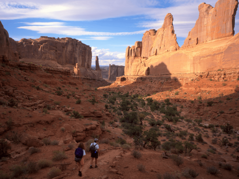 Walking down the Avenue trail in Arches National Park